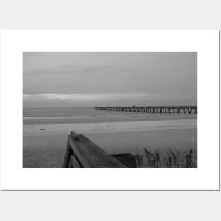 The Pier Streching Out into Sea BW Posters and Art